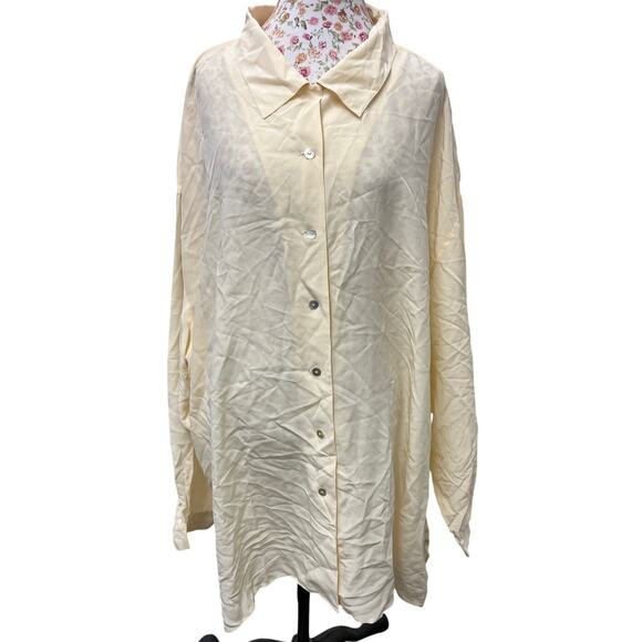 ✨ Silhouettes 5X 100% Silk Button Down Blouse – Cream Oversized Top - Picture 1 of 4
